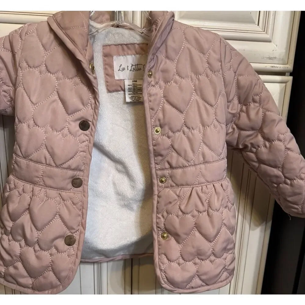 Liv & Lottie Toddler Quilted Heart Fur-Lined Jacket Blush Pink Size 24 Months